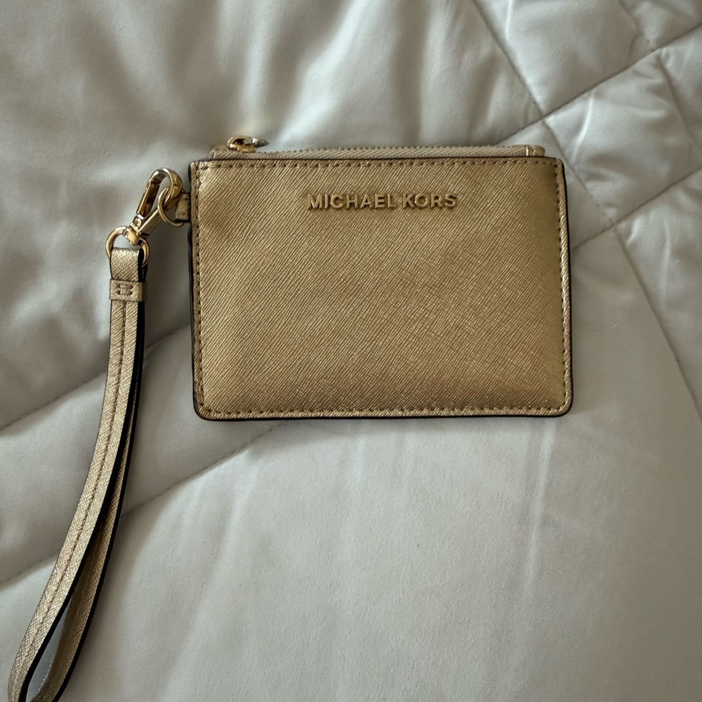 Michael Kors Metallic Gold Saffiano Wristlet Card Case